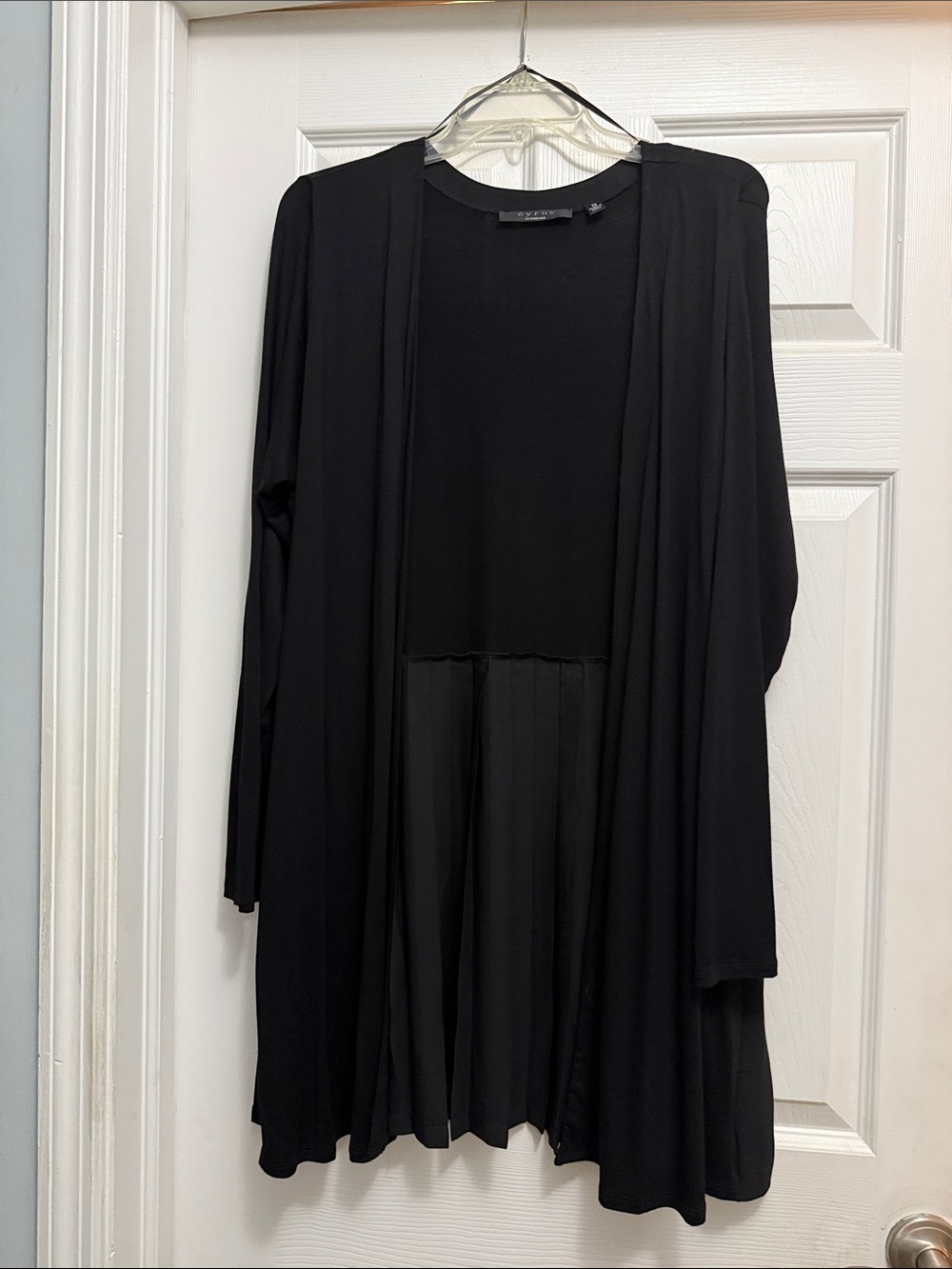 Cyrus Black Open-Front Long Sleeve Cardigan with Pleated Back SX 1X